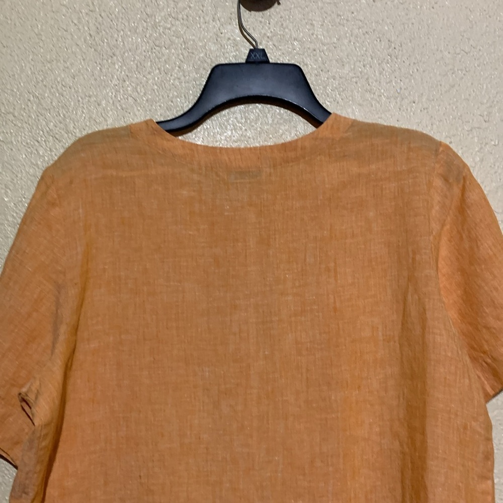 ORVIS Top Short Blouse M  Orange Cropped Short Sleeve Buttons 100% Linen - Picture 12 of 14